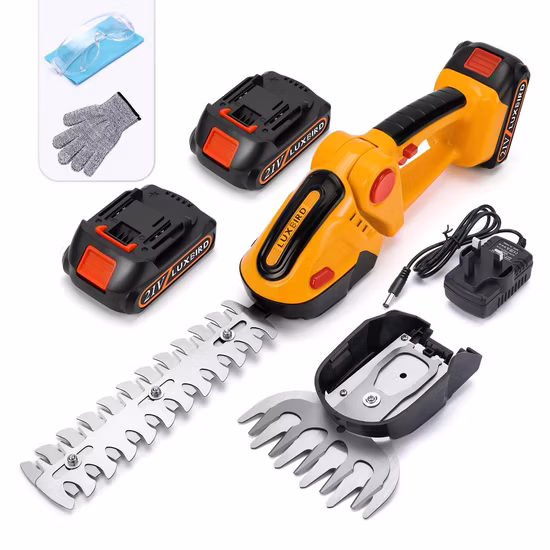 2 em 1 mini elétrica sem fio Bateria tesoura de grama e corta-sebes com poste de extensão